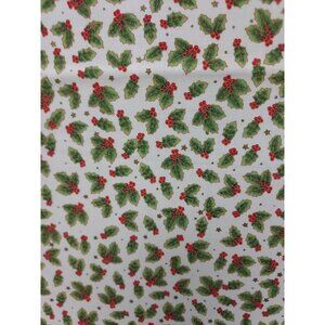 Fabric Christmas Holly Print --White Background - 100% Cotton Made in China
